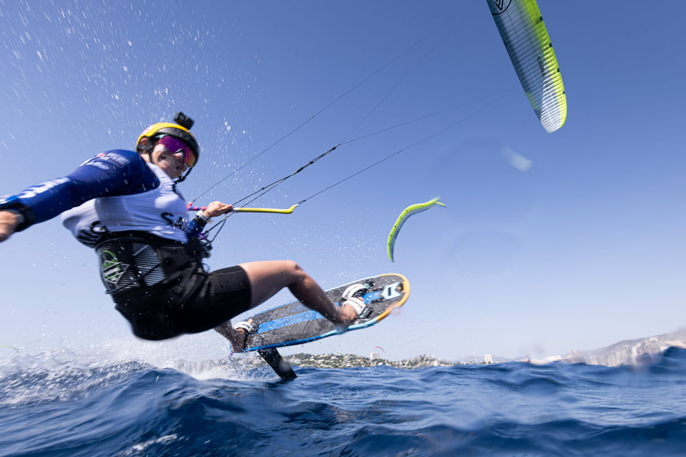 action shot of of Ellie kite surfing